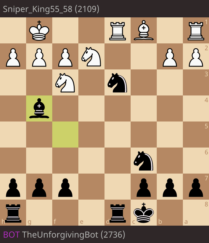 Sniper_King55_58 (2109) - BOT TheUnforgivingBot (2736) • lichess.org